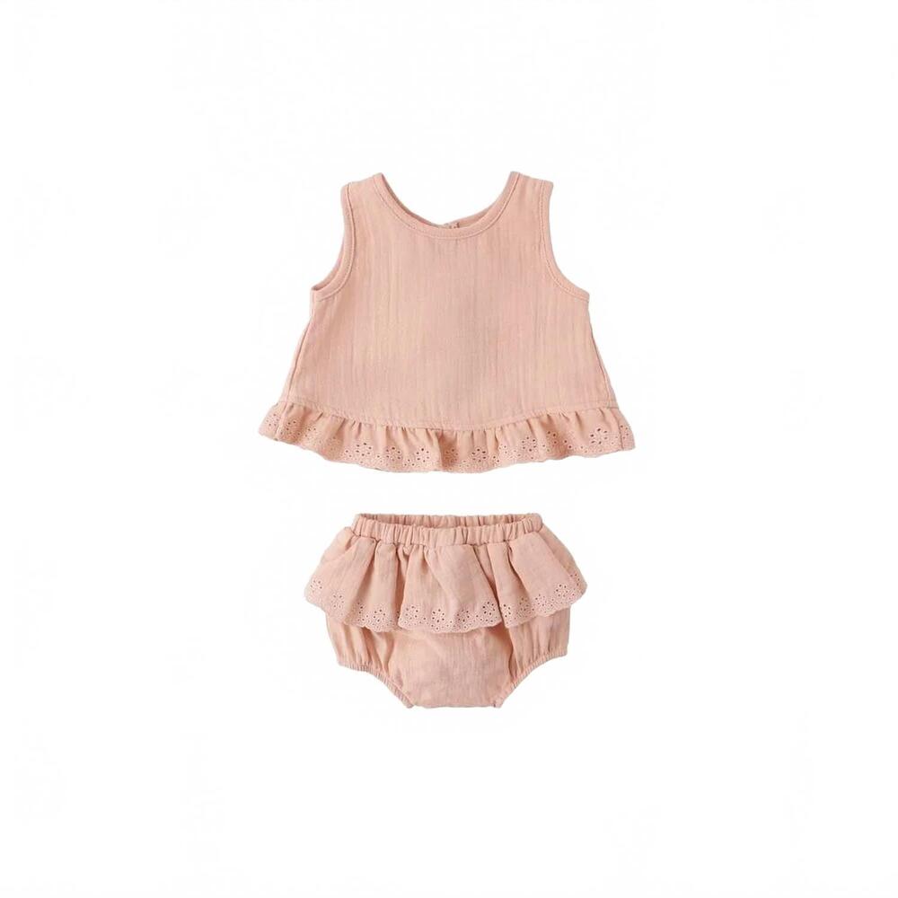NEW QUINCY MAE girl's ruffled tulip top and bloomer set in melon